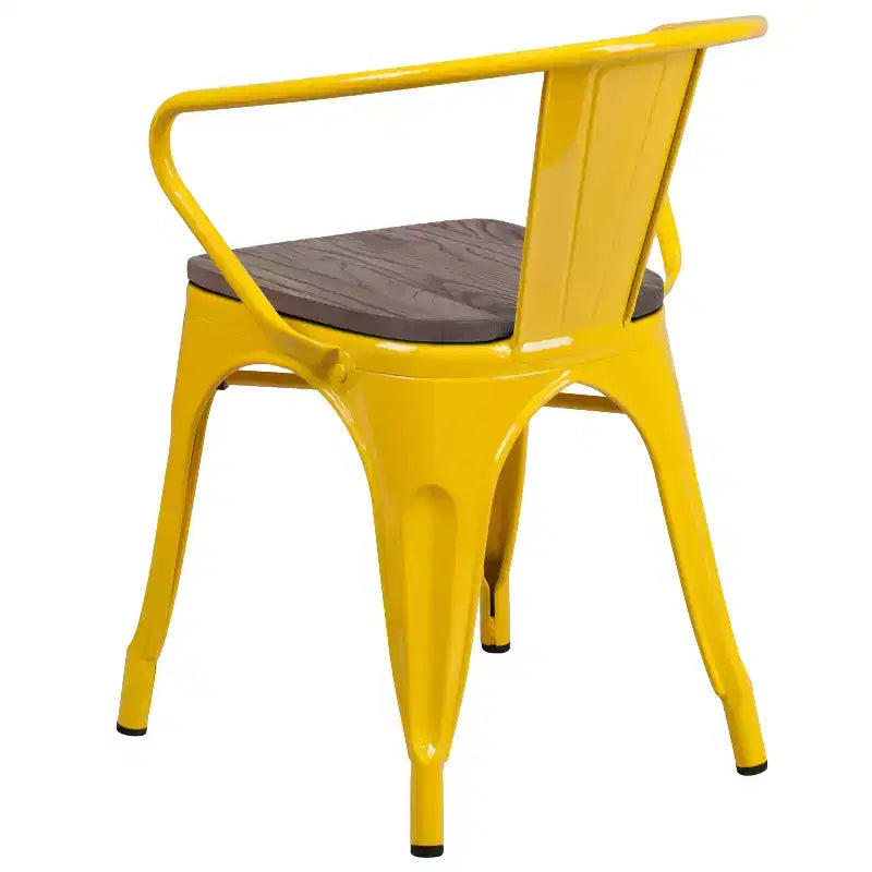 Sedia in metallo Flash Furniture con sedile e braccioli in legno