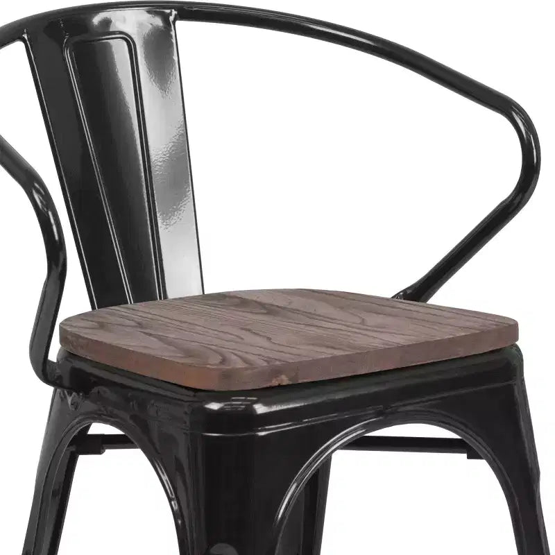 Sedia in metallo Flash Furniture con sedile e braccioli in legno
