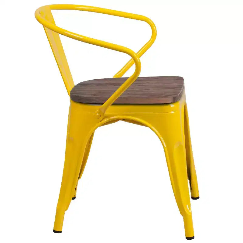 Sedia in metallo Flash Furniture con sedile e braccioli in legno