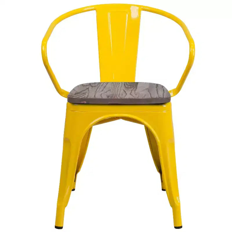 Sedia in metallo Flash Furniture con sedile e braccioli in legno