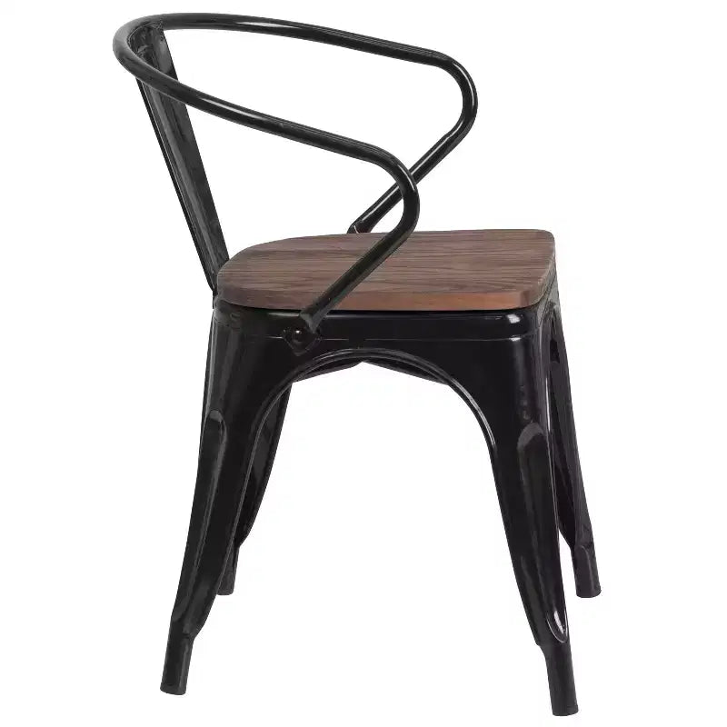 Sedia in metallo Flash Furniture con sedile e braccioli in legno