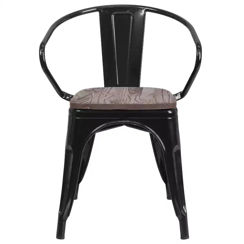 Sedia in metallo Flash Furniture con sedile e braccioli in legno