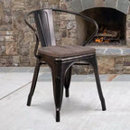 Sedia in metallo Flash Furniture con sedile e braccioli in legno