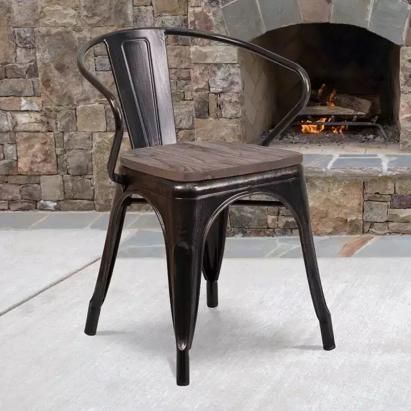 Sedia in metallo Flash Furniture con sedile e braccioli in legno