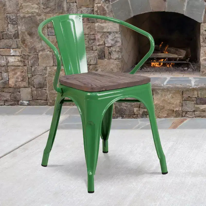 Sedia in metallo Flash Furniture con sedile e braccioli in legno