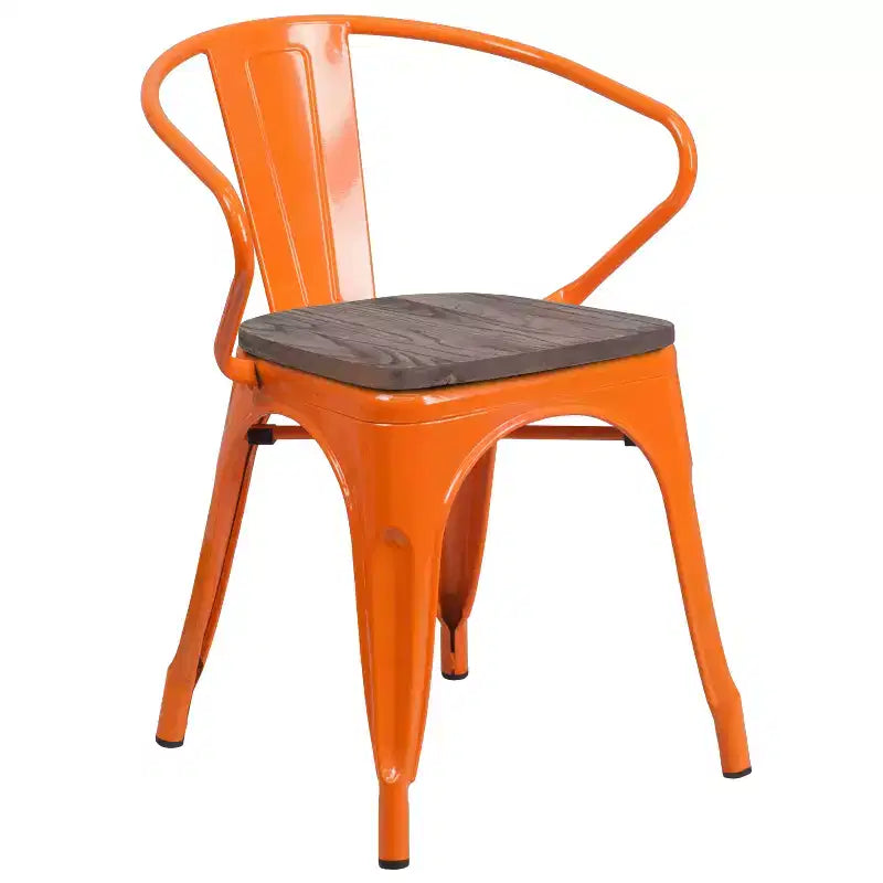 Sedia in metallo Flash Furniture con sedile e braccioli in legno