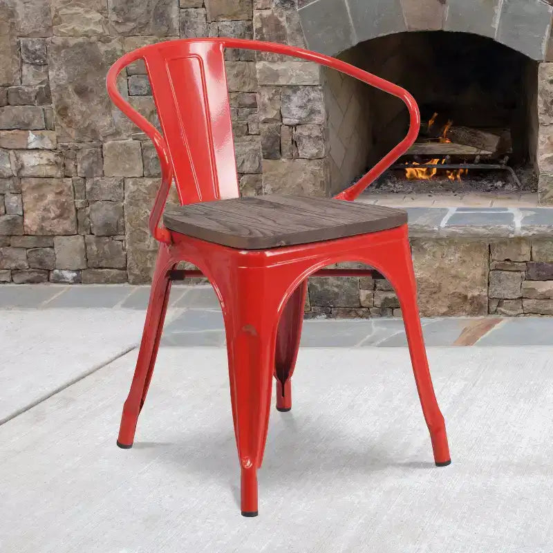 Sedia in metallo Flash Furniture con sedile e braccioli in legno