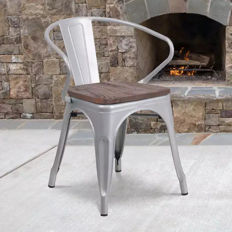 Sedia in metallo Flash Furniture con sedile e braccioli in legno