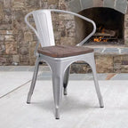 Sedia in metallo Flash Furniture con sedile e braccioli in legno