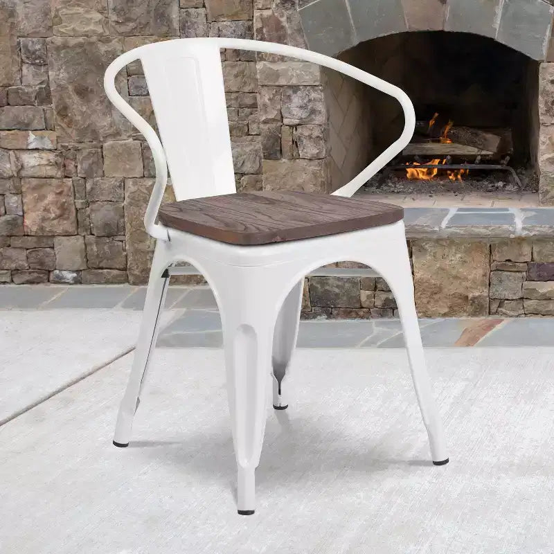 Sedia in metallo Flash Furniture con sedile e braccioli in legno