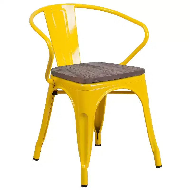 Sedia in metallo Flash Furniture con sedile e braccioli in legno