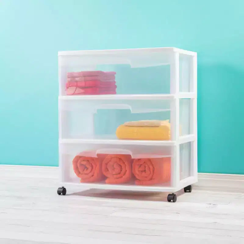 Contenitore portatile Sterilite Home 3 cassetti largo con rotelle