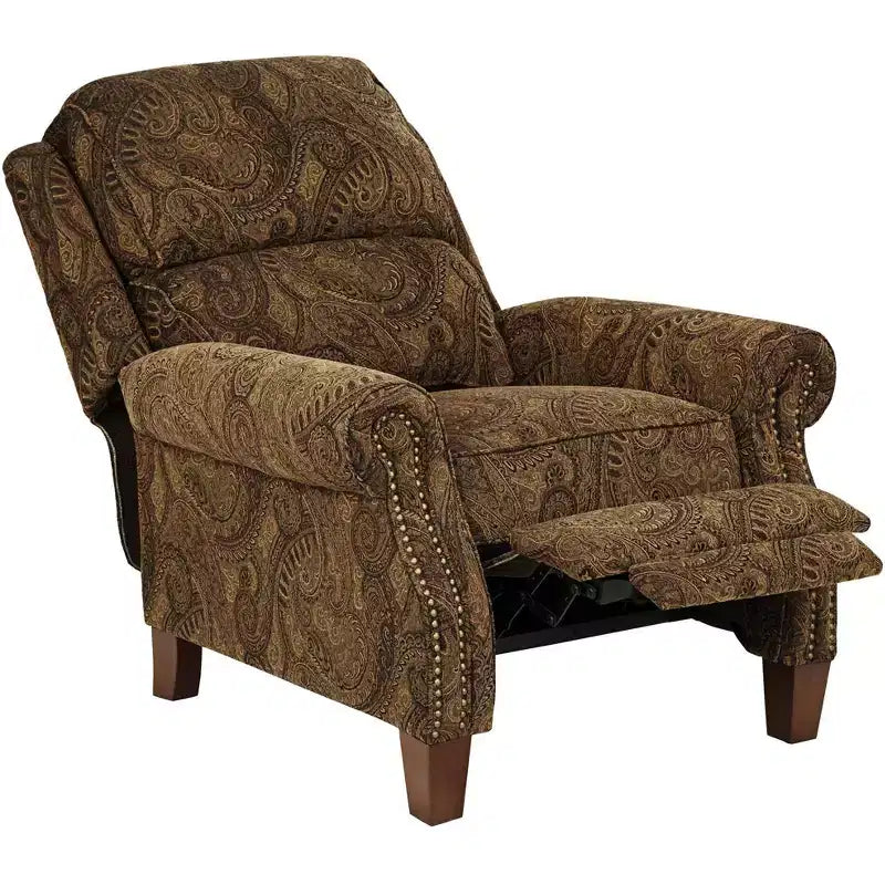 Kensington Hill Beaumont Poltrona reclinabile in tessuto fantasia Paisley marrone caldo Comodo poggiapiedi reclinabile manuale a spinta per camera da letto, soggiorno, sala lettura
