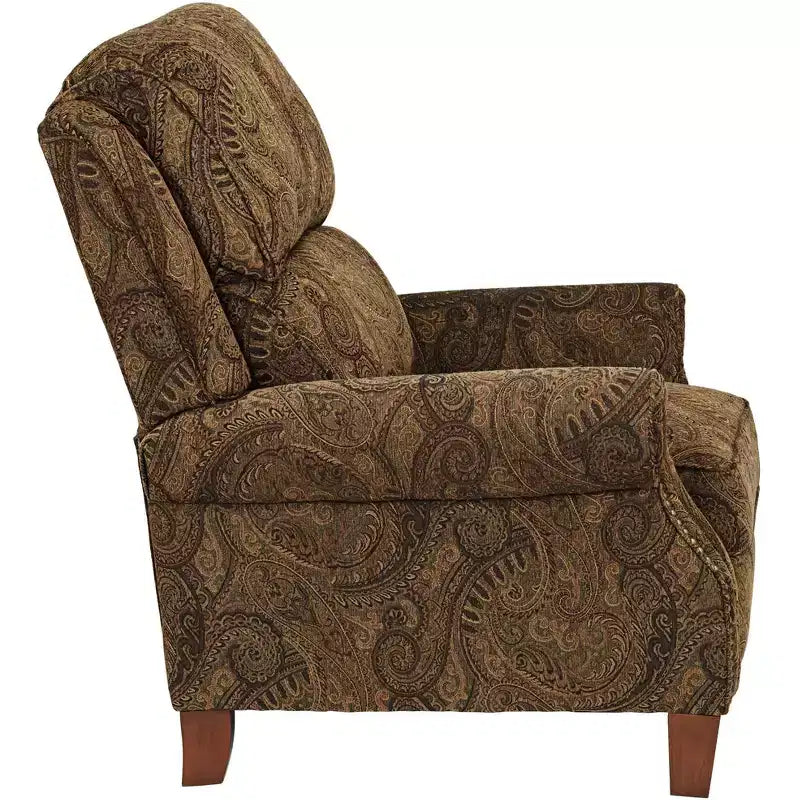 Kensington Hill Beaumont Poltrona reclinabile in tessuto fantasia Paisley marrone caldo Comodo poggiapiedi reclinabile manuale a spinta per camera da letto, soggiorno, sala lettura