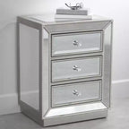 Coast to Coast Accents Trevi Tavolino Moderno Rettangolare a Specchio 20 x 15 con 3 Cassetti e Bordo con Perline Argentate per Soggiorno Camera da Letto Comodino Casa