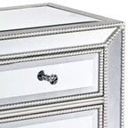 Coast to Coast Accents Trevi Tavolino Moderno Rettangolare a Specchio 20 x 15 con 3 Cassetti e Bordo con Perline Argentate per Soggiorno Camera da Letto Comodino Casa