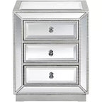 Coast to Coast Accents Trevi Tavolino Moderno Rettangolare a Specchio 20 x 15 con 3 Cassetti e Bordo con Perline Argentate per Soggiorno Camera da Letto Comodino Casa