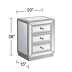 Coast to Coast Accents Trevi Tavolino Moderno Rettangolare a Specchio 20 x 15 con 3 Cassetti e Bordo con Perline Argentate per Soggiorno Camera da Letto Comodino Casa
