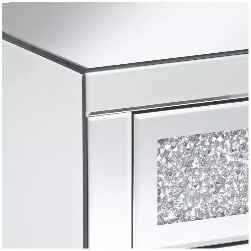 Studio 55D Gia Moderno Tavolino Rettangolare a Specchio Accent Tavolino 50 x 35 cm con 3 Cassetti in Vetro Argento Cristallo per Soggiorno Camera da Letto Comodino Ingresso