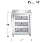Studio 55D Gia Moderno Tavolino Rettangolare a Specchio Accent Tavolino 50 x 35 cm con 3 Cassetti in Vetro Argento Cristallo per Soggiorno Camera da Letto Comodino Ingresso