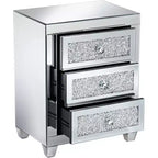 Studio 55D Gia Moderno Tavolino Rettangolare a Specchio Accent Tavolino 50 x 35 cm con 3 Cassetti in Vetro Argento Cristallo per Soggiorno Camera da Letto Comodino Ingresso
