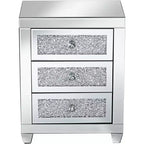Studio 55D Gia Moderno Tavolino Rettangolare a Specchio Accent Tavolino 50 x 35 cm con 3 Cassetti in Vetro Argento Cristallo per Soggiorno Camera da Letto Comodino Ingresso