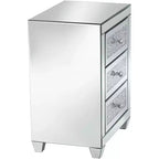 Studio 55D Gia Moderno Tavolino Rettangolare a Specchio Accent Tavolino 50 x 35 cm con 3 Cassetti in Vetro Argento Cristallo per Soggiorno Camera da Letto Comodino Ingresso
