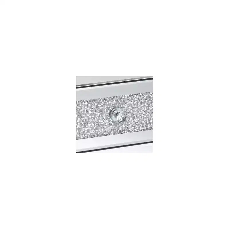 Studio 55D Gia Moderno Tavolino Rettangolare a Specchio Accent Tavolino 50 x 35 cm con 3 Cassetti in Vetro Argento Cristallo per Soggiorno Camera da Letto Comodino Ingresso