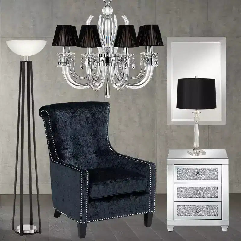 Studio 55D Gia Moderno Tavolino Rettangolare a Specchio Accent Tavolino 50 x 35 cm con 3 Cassetti in Vetro Argento Cristallo per Soggiorno Camera da Letto Comodino Ingresso
