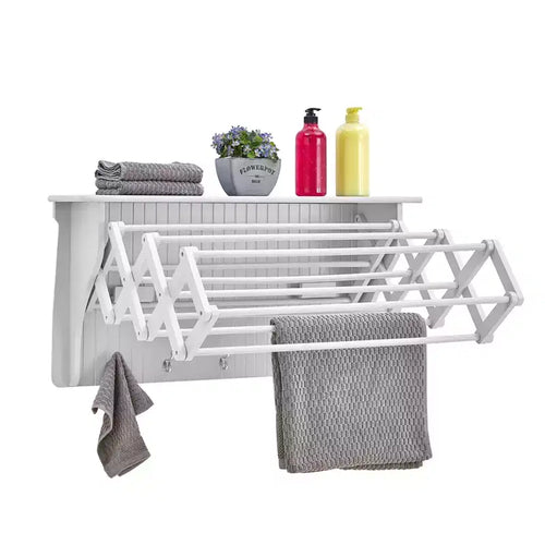 36 x 18 Wall Shelf with Collapsible Drying Rack and Hooks - Danya B.