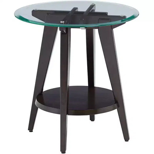 55 Downing Street Farmhouse Wood Round Accent Table 24 Wide with Shelf Dark Brown Tempered Glass Tabletop Living Room Home House