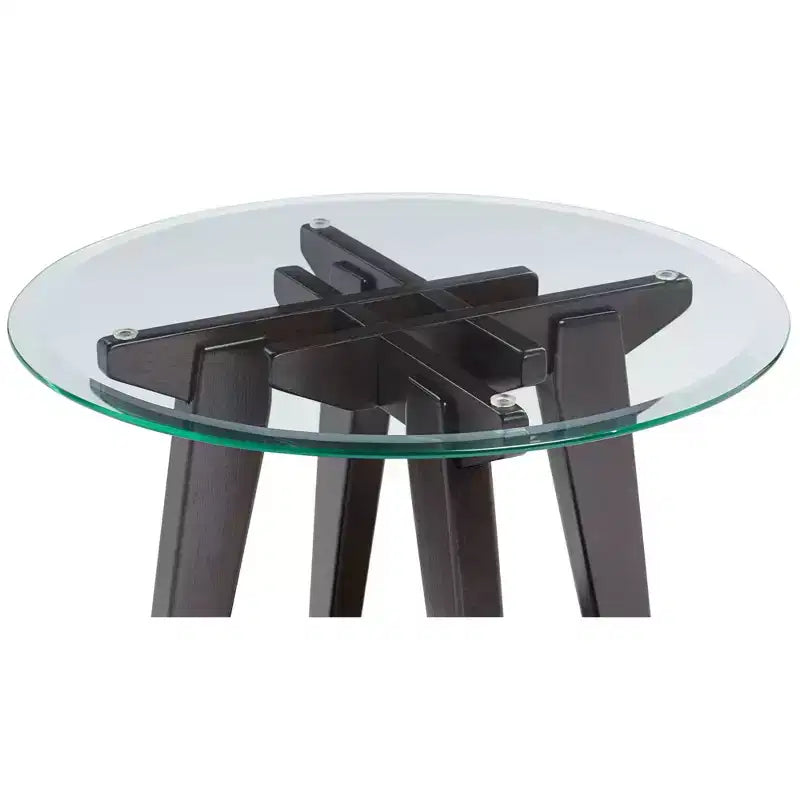 Tavolino d'appoggio rotondo in legno da fattoria 55 Downing Street, 61 cm di larghezza, con ripiano, piano in vetro temperato marrone scuro, per soggiorno, casa, abitazione
