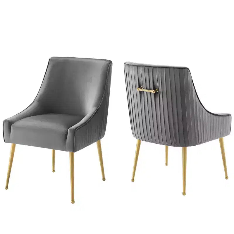 Set di 2 sedie da pranzo Modway Discern imbottite in velluto performante con schienale plissettato