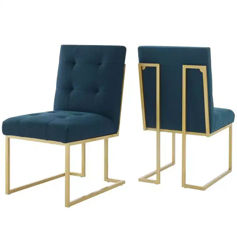 Set di 2 sedie da pranzo imbottite in tessuto Privy in acciaio inossidabile - Modway