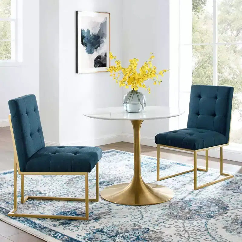 Set of 2 Privy Stainless Steel Upholstered Fabric Dining Accent Chairs - Modway