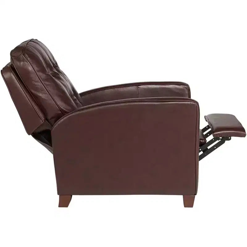 Poltrona Reclinabile Elm Lane Livorno in Vera Pelle Color Cioccolato, Poltrona Moderna Comoda con Reclinazione Manuale a Spinta, Poggiapiedi, Trapuntata per Camera da Letto e Soggiorno