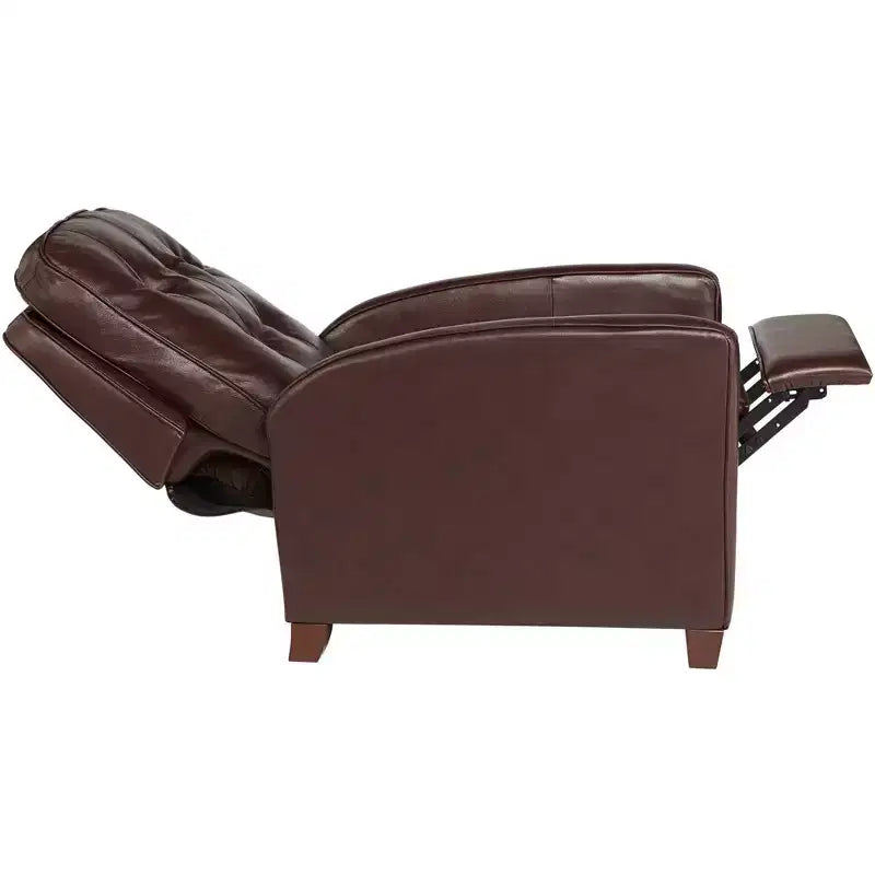 Poltrona Reclinabile Elm Lane Livorno in Vera Pelle Color Cioccolato, Poltrona Moderna Comoda con Reclinazione Manuale a Spinta, Poggiapiedi, Trapuntata per Camera da Letto e Soggiorno