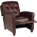 Poltrona Reclinabile Elm Lane Livorno in Vera Pelle Color Cioccolato, Poltrona Moderna Comoda con Reclinazione Manuale a Spinta, Poggiapiedi, Trapuntata per Camera da Letto e Soggiorno