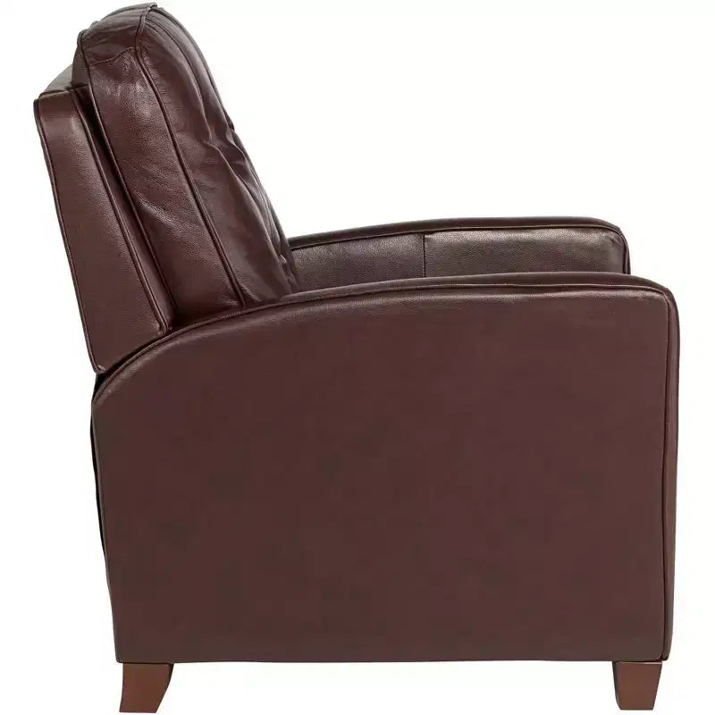 Poltrona Reclinabile Elm Lane Livorno in Vera Pelle Color Cioccolato, Poltrona Moderna Comoda con Reclinazione Manuale a Spinta, Poggiapiedi, Trapuntata per Camera da Letto e Soggiorno