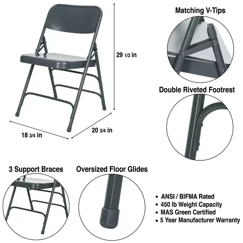 Set di 4 sedie pieghevoli Deluxe con triplo rinforzo in acciaio - Hampden Furnishings