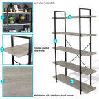 Sunnydaze Scaffale Etagere Autoportante in Stile Industriale a 5 Ripiani con Ripiani in Impiallacciatura di Legno - Impiallacciatura Grigio Rovere