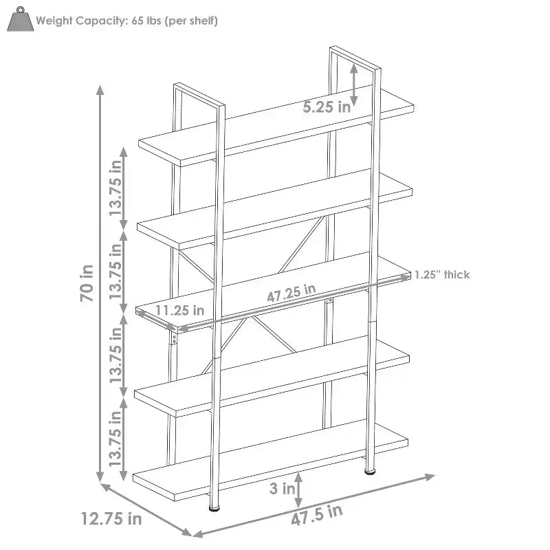 Sunnydaze Scaffale Etagere Autoportante in Stile Industriale a 5 Ripiani con Ripiani in Impiallacciatura di Legno - Impiallacciatura Grigio Rovere