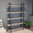 Sunnydaze Scaffale Etagere Autoportante in Stile Industriale a 5 Ripiani con Ripiani in Impiallacciatura di Legno - Impiallacciatura Grigio Rovere