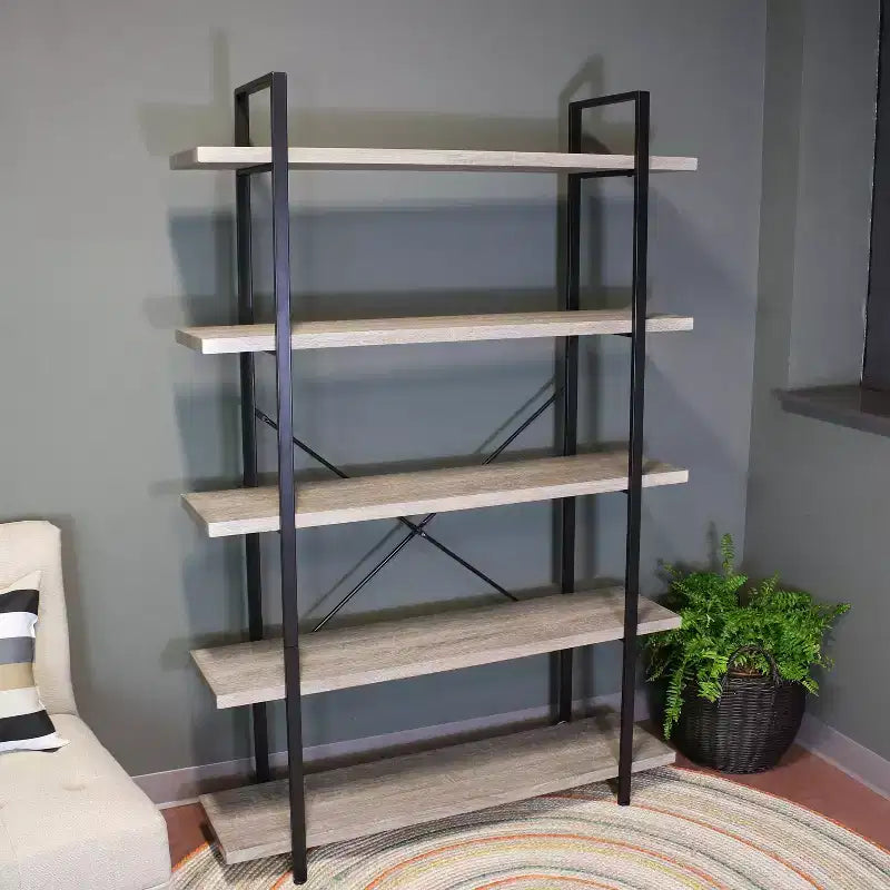 Sunnydaze Scaffale Etagere Autoportante in Stile Industriale a 5 Ripiani con Ripiani in Impiallacciatura di Legno - Impiallacciatura Grigio Rovere
