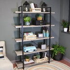 Sunnydaze Scaffale Etagere Autoportante in Stile Industriale a 5 Ripiani con Ripiani in Impiallacciatura di Legno - Impiallacciatura Grigio Rovere