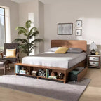 Letto a piattaforma moderno di transizione Vita con 4 cassetti e contenitore in legno noce/marrone - Baxton Studio
