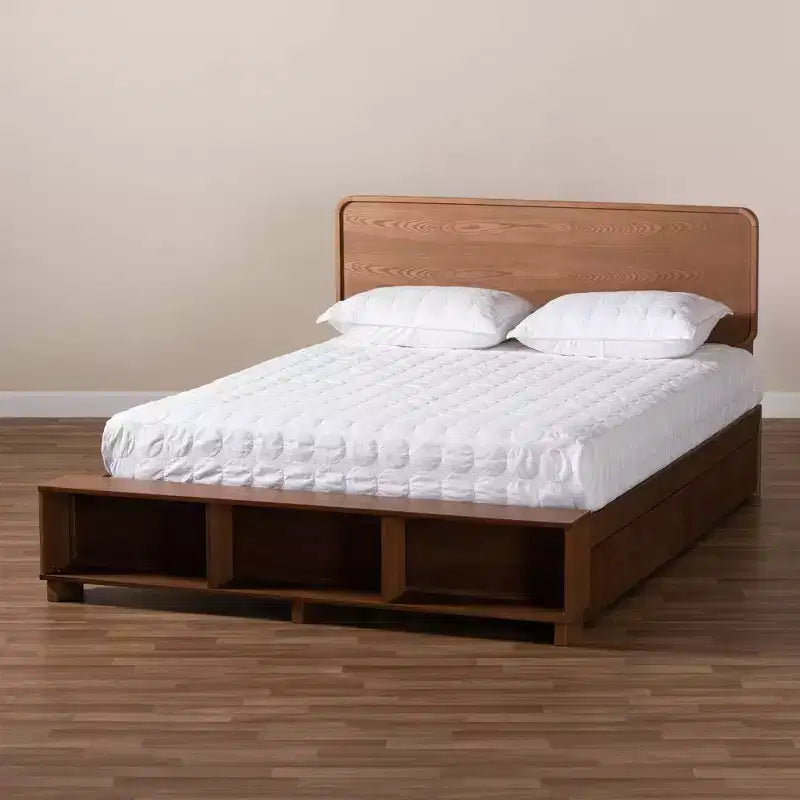 Letto a piattaforma moderno di transizione Vita con 4 cassetti e contenitore in legno noce/marrone - Baxton Studio