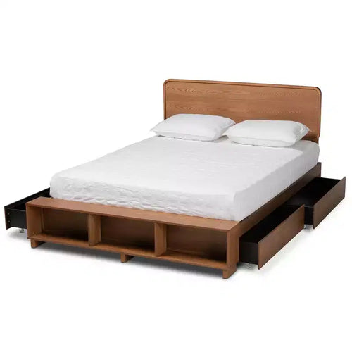 Lit plateforme de rangement Baxton Studio Vita 4 tiroirs en bois de style transitionnel moderne noyer/marron