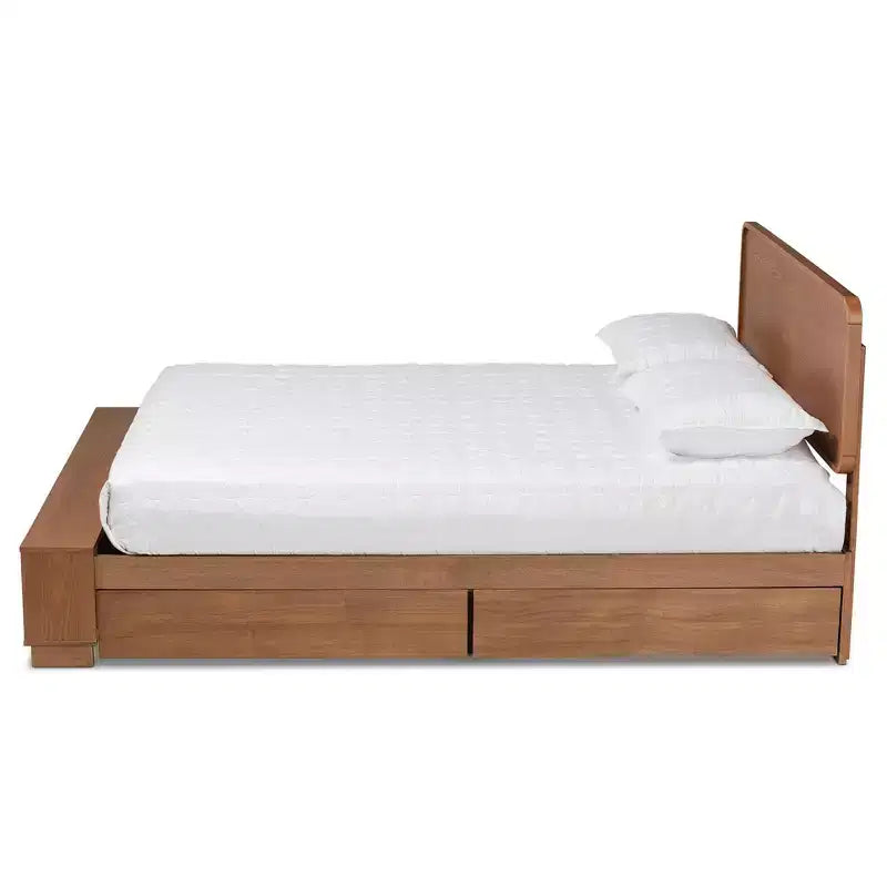 Letto a piattaforma moderno di transizione Vita con 4 cassetti e contenitore in legno noce/marrone - Baxton Studio
