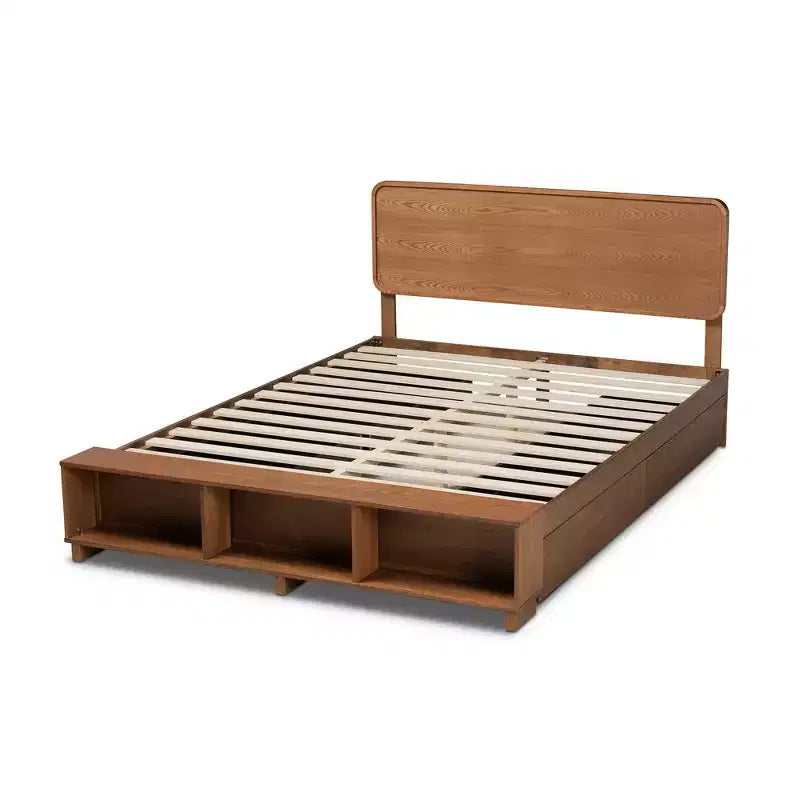 Letto a piattaforma moderno di transizione Vita con 4 cassetti e contenitore in legno noce/marrone - Baxton Studio
